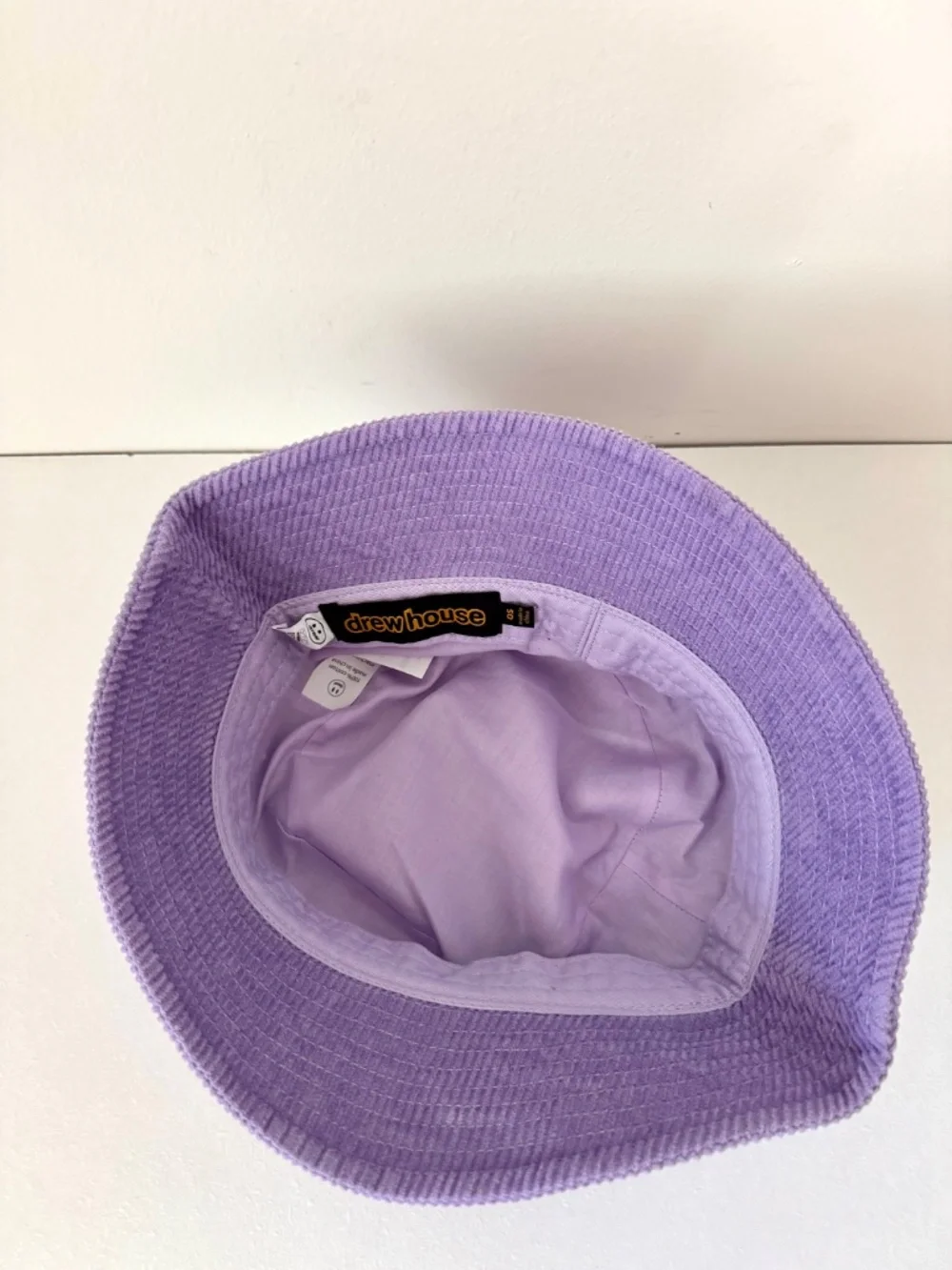 drew house Justin Bieber Mascot Corduroy Bucket Hat Purple Lavender Smiley Face